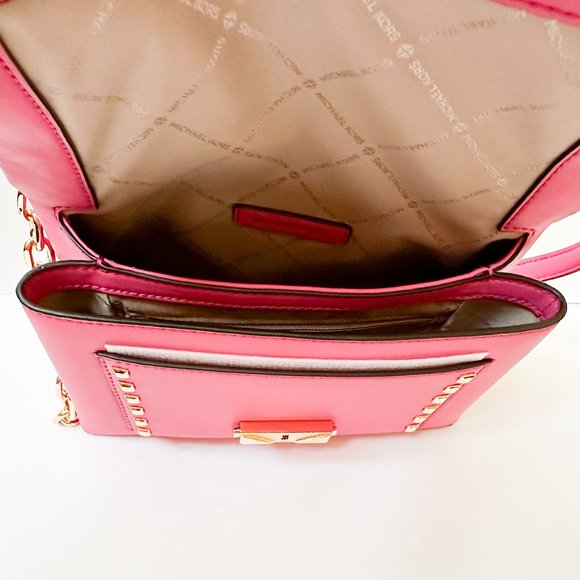 Michael Kors CECE Medium Flap Shoulder Crossbody Leather Bag French Pink - Picture 9 of 13